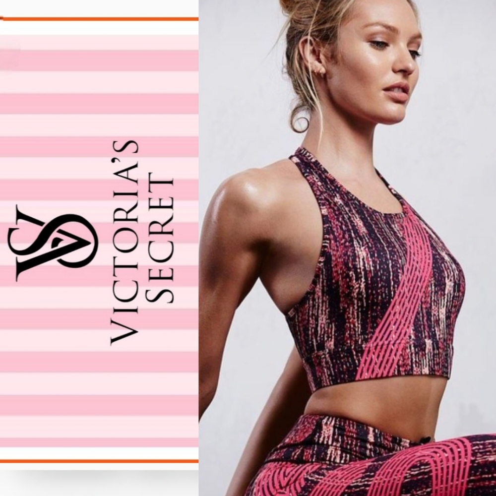 ❤️2/$18 Victoria’s Secret VSX Sport Bra Racerback Pink/Black Print M